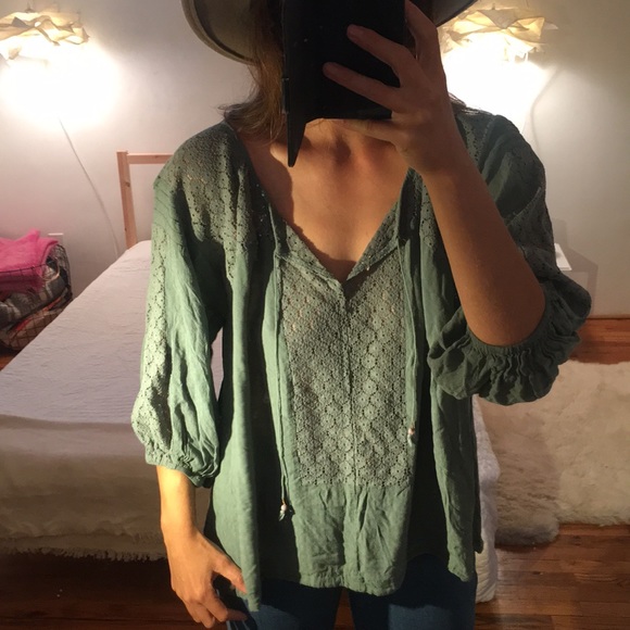Free People Sage Green Blouse - Picture 3 of 5